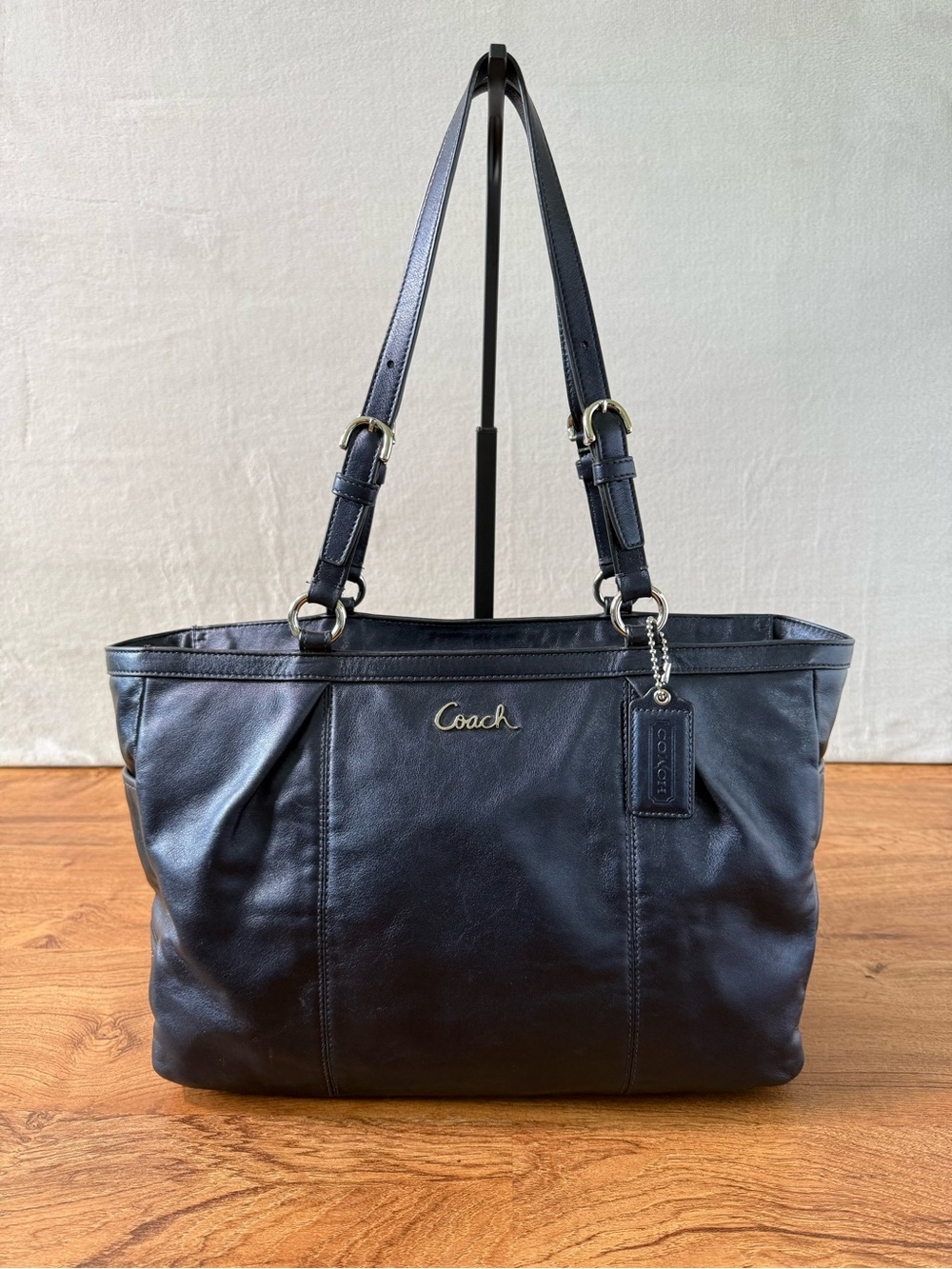 Coach F17722 Navy Leather East West Tote Shoulder Bag Silver Hardware
